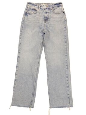 Zara High Rise Wide Leg Raw Hem Jeans Size 6 Light Wash